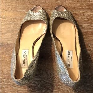 Jimmy Choo Isabel Champagne Glitter Peep Toe Heel
